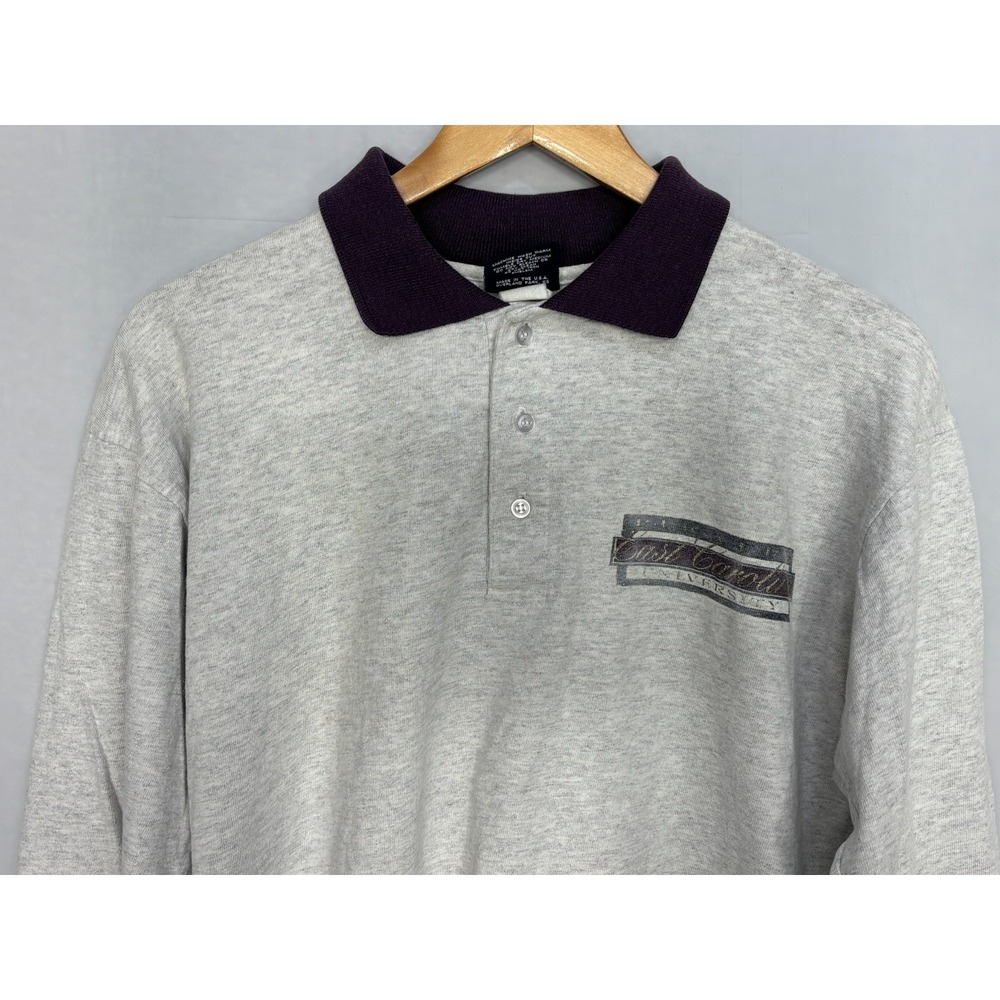 Polo Shirt Mens Gray East Carolina University Long Sleeve Large J&M Sportswear